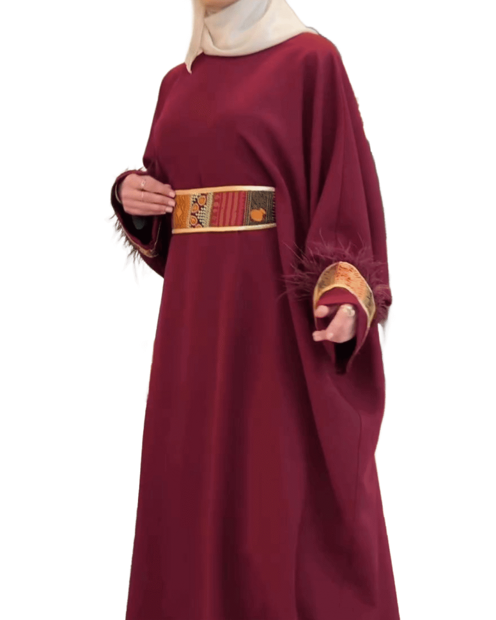 Burgundy Eastern Feather Abaya - Image 2
