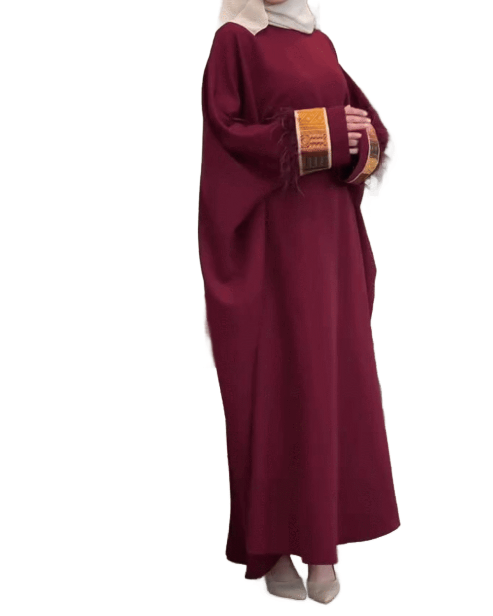 Burgundy Eastern Feather Abaya - Image 3