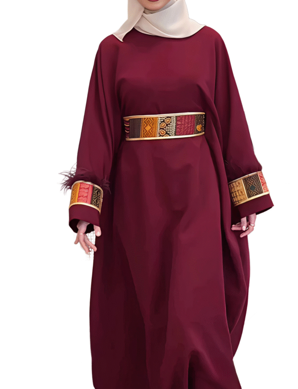 Burgundy Eastern Feather Abaya
