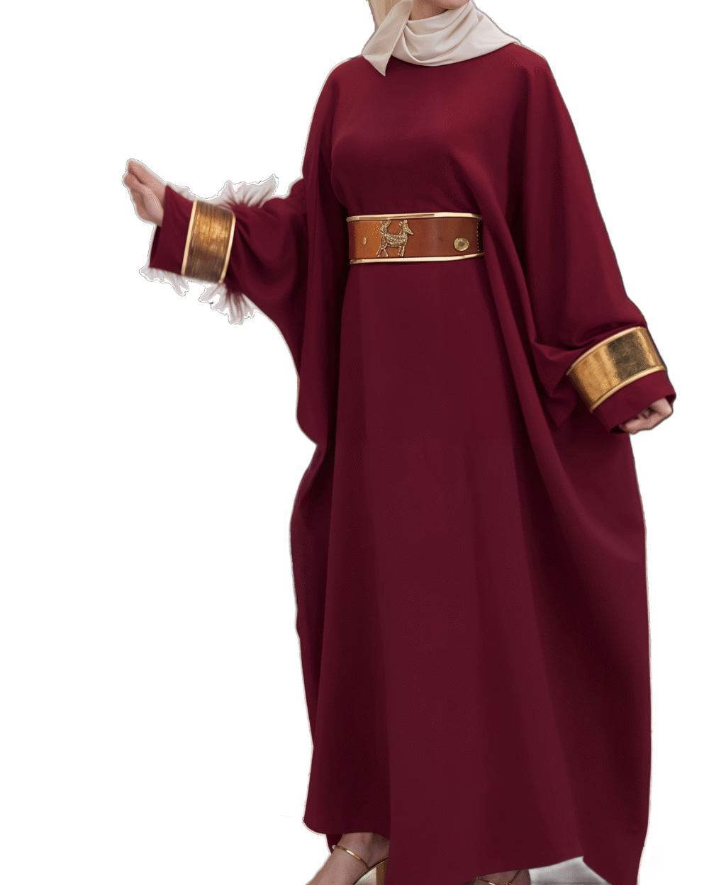 Burgundy Eastern Feather Abaya - Image 4