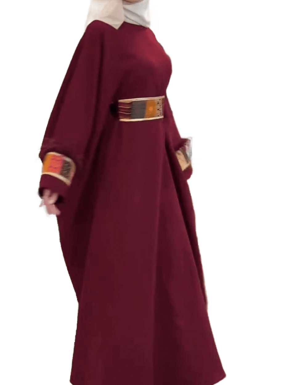 Burgundy Eastern Feather Abaya - Image 5