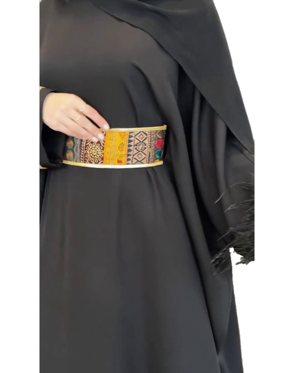 Black Eastern Feather Abaya - Image 6