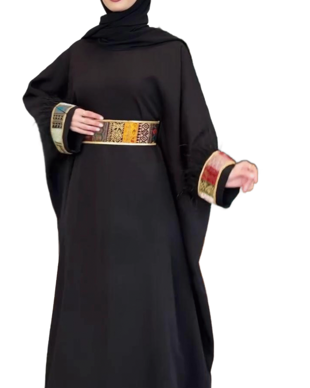 Black Eastern Feather Abaya - Image 3