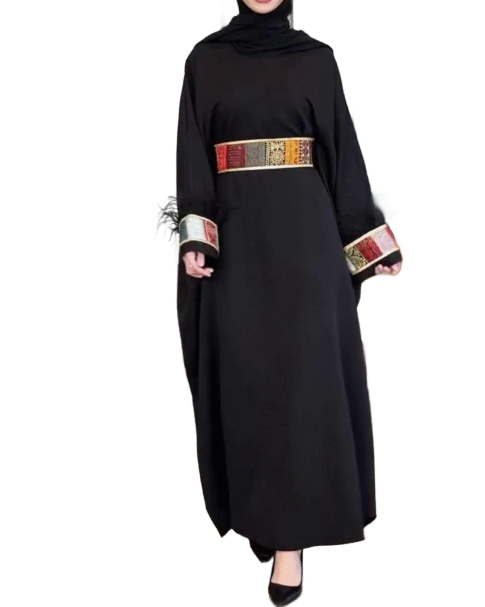 Black Eastern Feather Abaya - Image 4