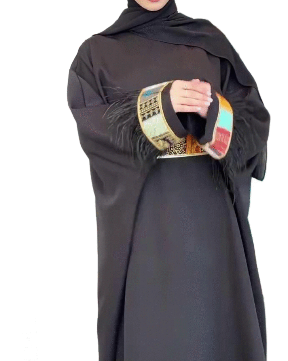 Black Eastern Feather Abaya - Image 5