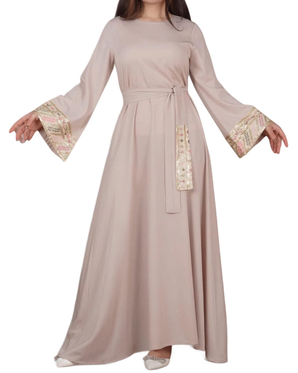 Indian Trim Dress - Beige
