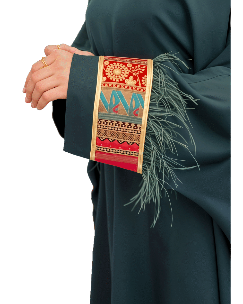 Olive Green Eastern Feather Abaya - Image 6