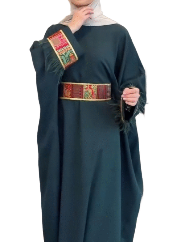 Olive Green Eastern Feather Abaya