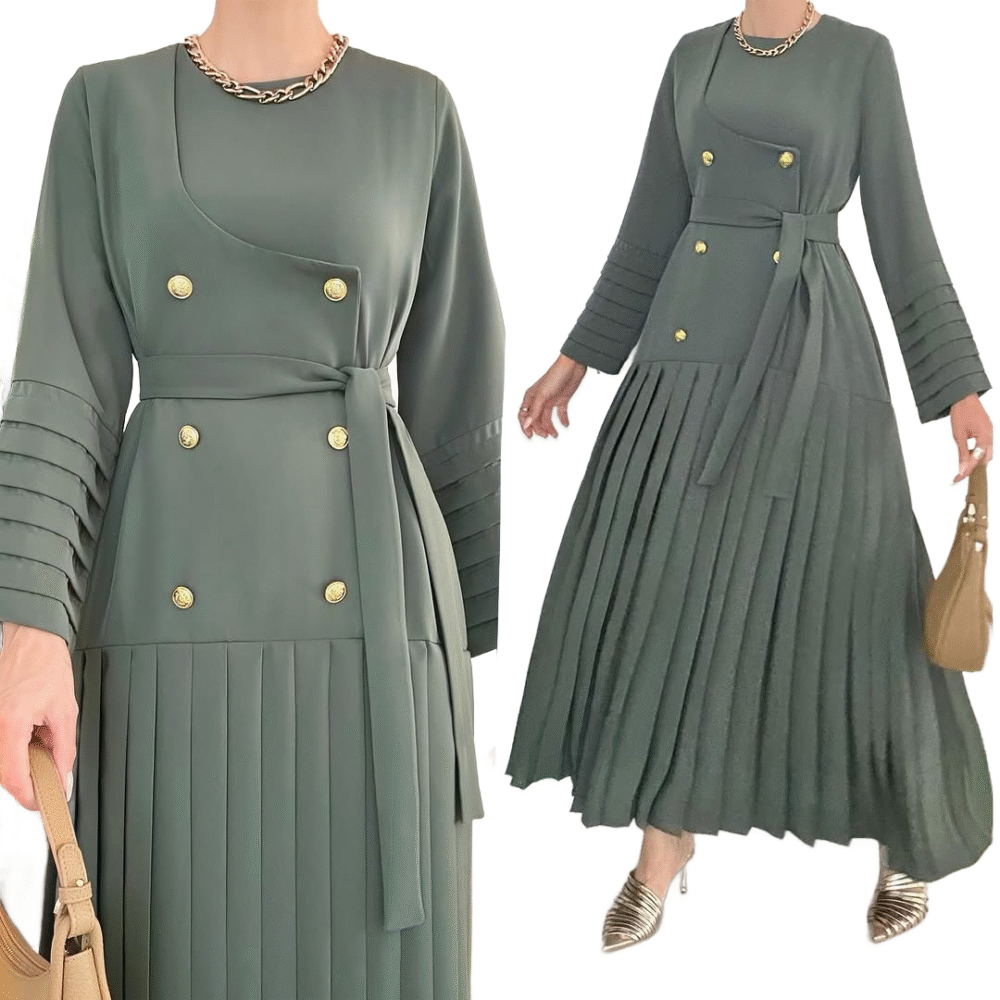 Royal Elegance Dress – Olive Green - Image 2