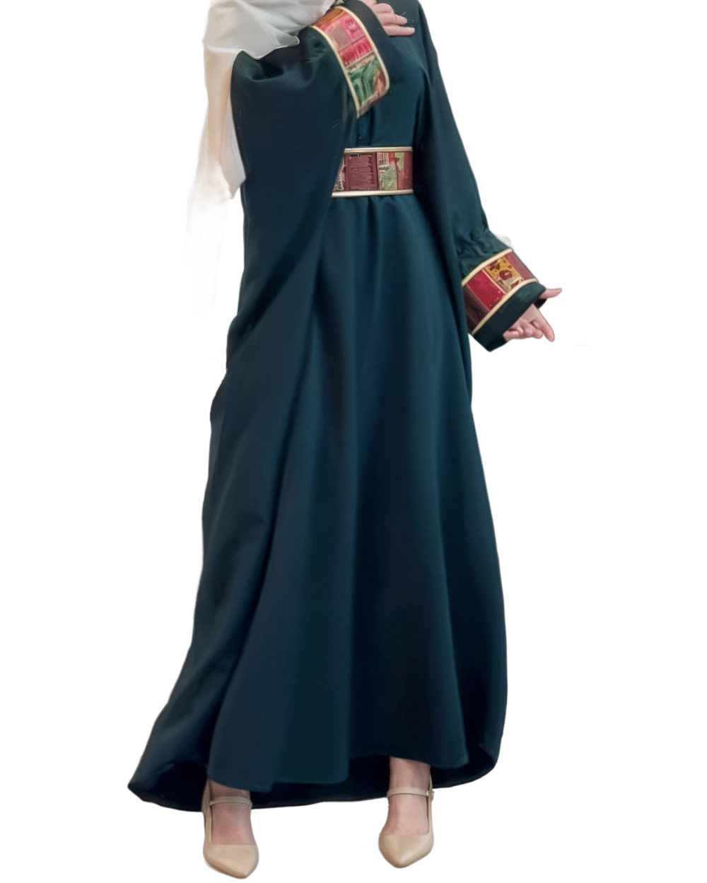 Olive Green Eastern Feather Abaya - Image 4