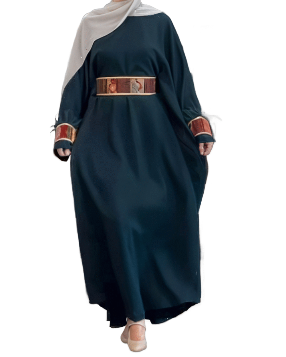 Olive Green Eastern Feather Abaya - Image 5